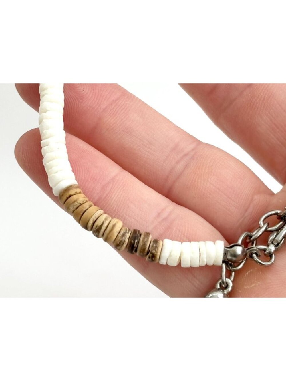 Wooden & White Stone Stacked Beaded Extendable Beach Inspired Vintage Bracelet - Picture 9 of 9